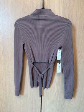 Babaton Dusty Mauve Ribbed Tie-Back Long Sleeve Top